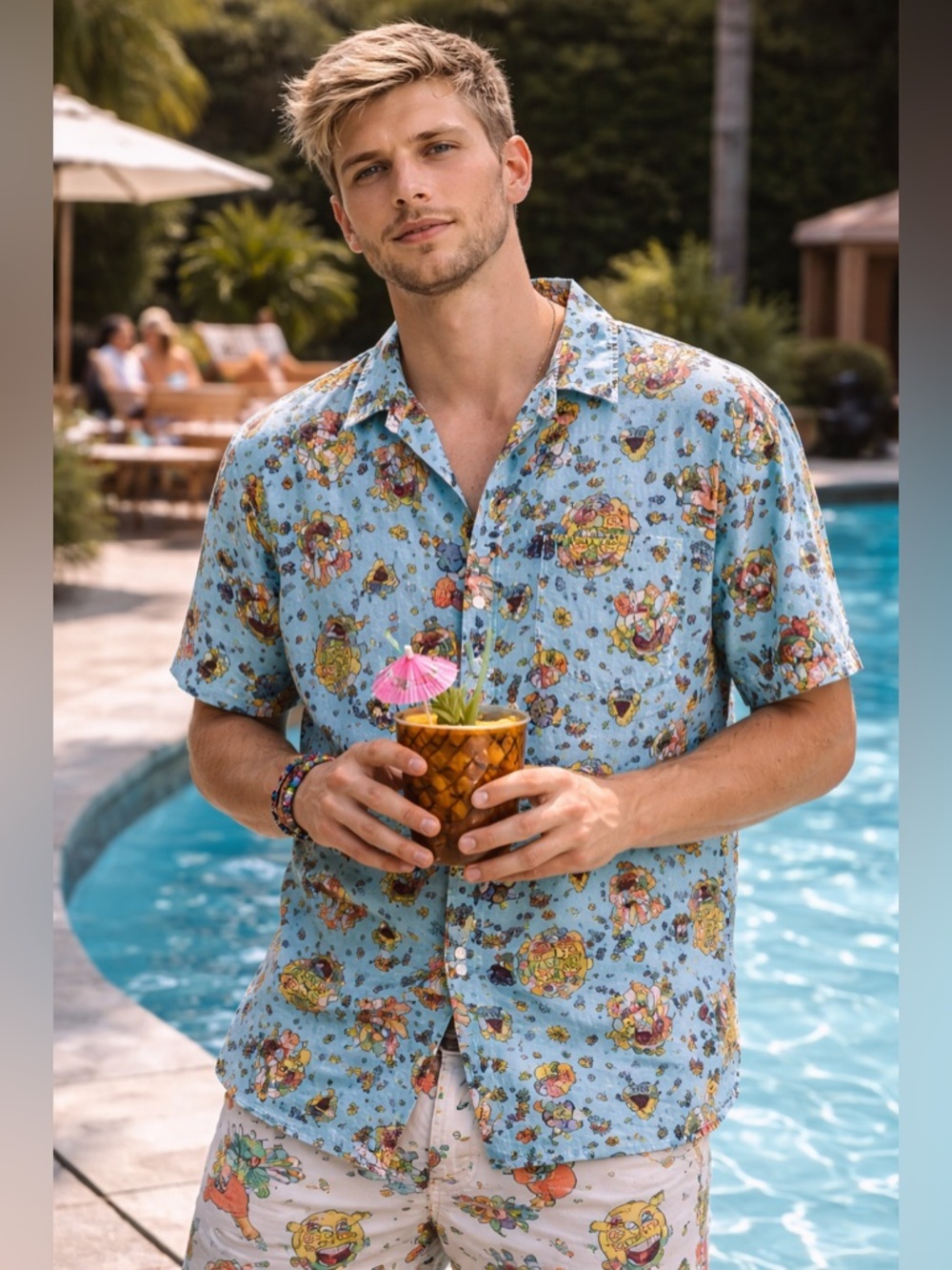 Nickelodeon SpongeBob SquarePants Button Up Shirt Large Tropical Cartoon Slinky